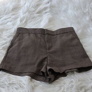 Zara High Waist Brown Checkered Shorts